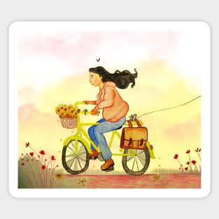 Ride a bike Watercolour Illustration Sticker